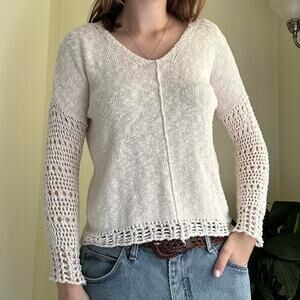 Lucky brand cream crochet lightweight boho summer sweater size medium
